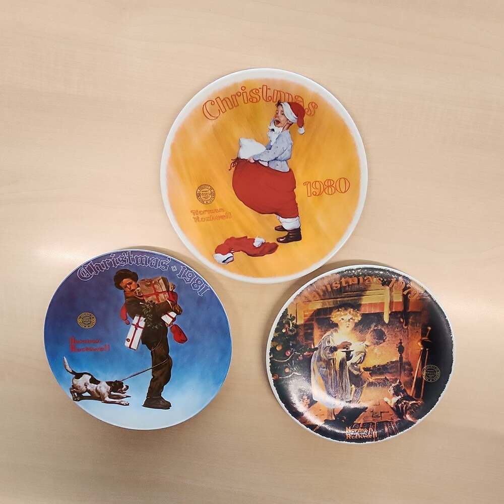 Set of 3 Vintage Edwin M. Knowles Norman Rockwell Christmas Collect Plates 79-81